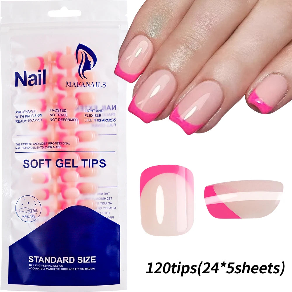 120Pcs Short Square Coffin Fake Nail Tips - Glossy Full Cover False Nails