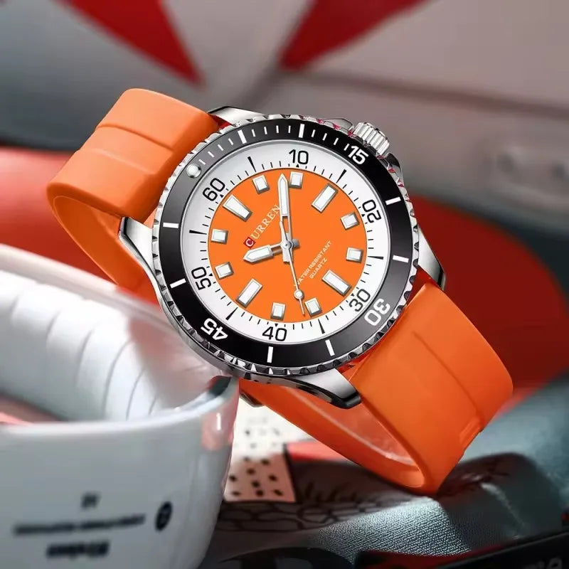 Men's Waterproof Sport Quartz Watch with Large Dial & Luminous Silicone Strap