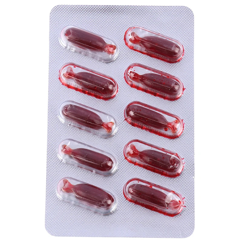 Fake Blood Capsule Set for Halloween Makeup and Prank - 10 Pieces