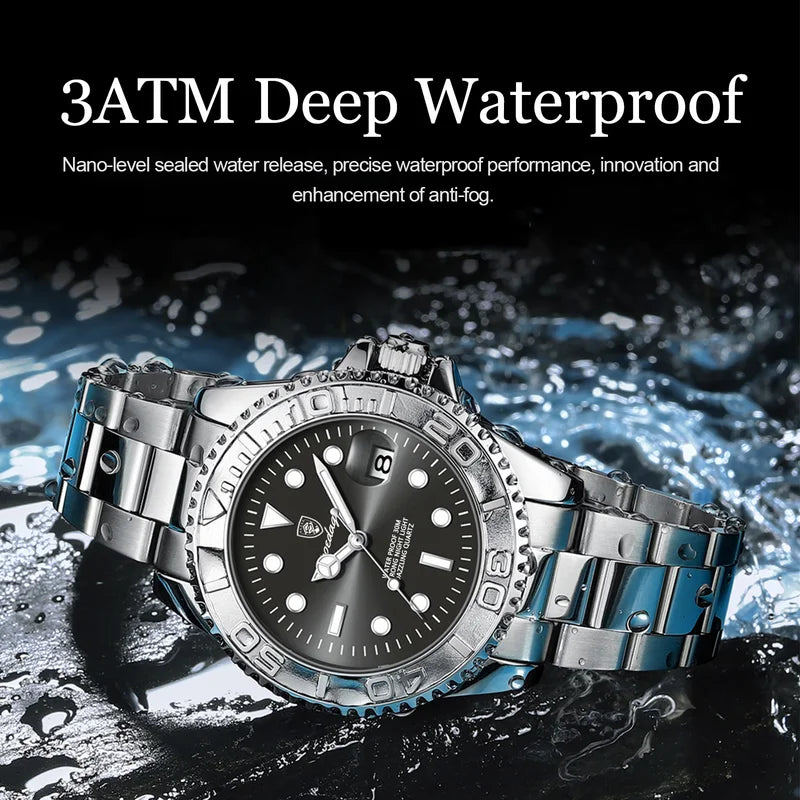 Men's Luxury Waterproof Stainless Steel Quartz Watch with Luminous Dial