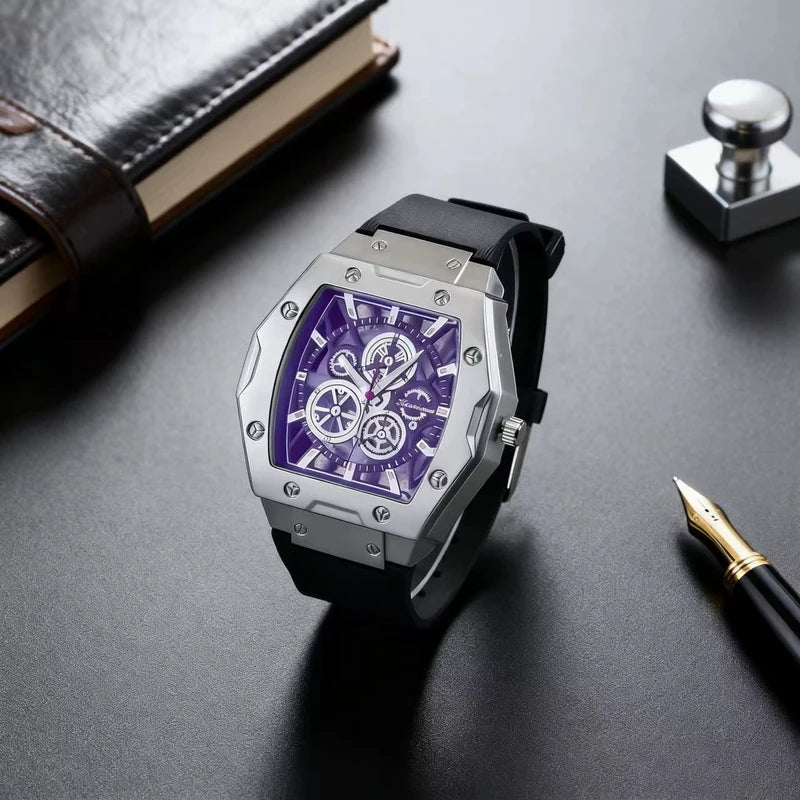 Luxury Men's Skeleton Faux Mechanical Watch Silicone Quartz Sport Watch