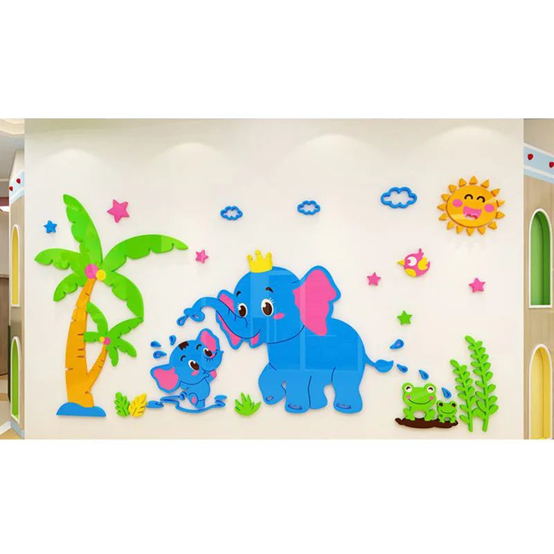Cartoon Animal 3D Wall Decals for Kids' Classroom and Home Decor