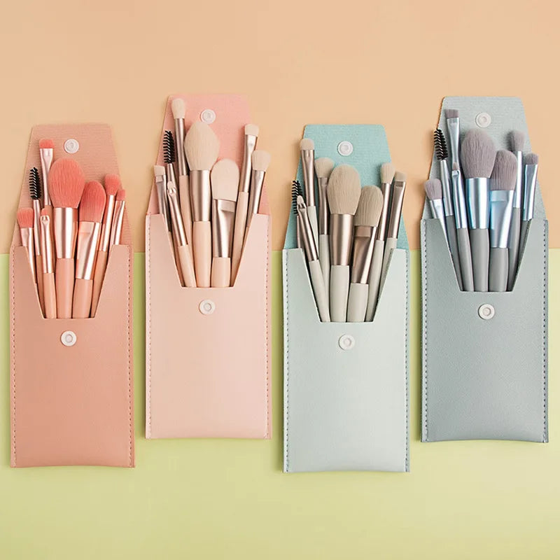 8-Piece Makeup Brush Set with Soft Hair for Foundation & Eye Makeup - Portable, Beginner-Friendly