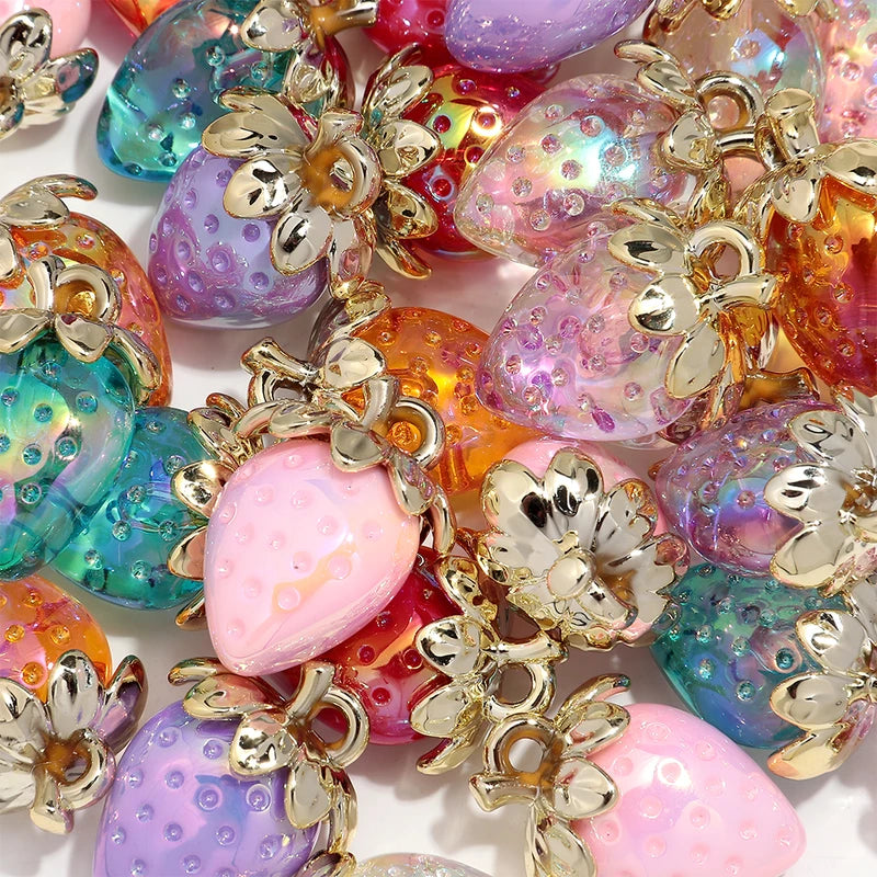 10pcs Transparent Strawberry Acrylic Charms for DIY Jewelry & Accessories