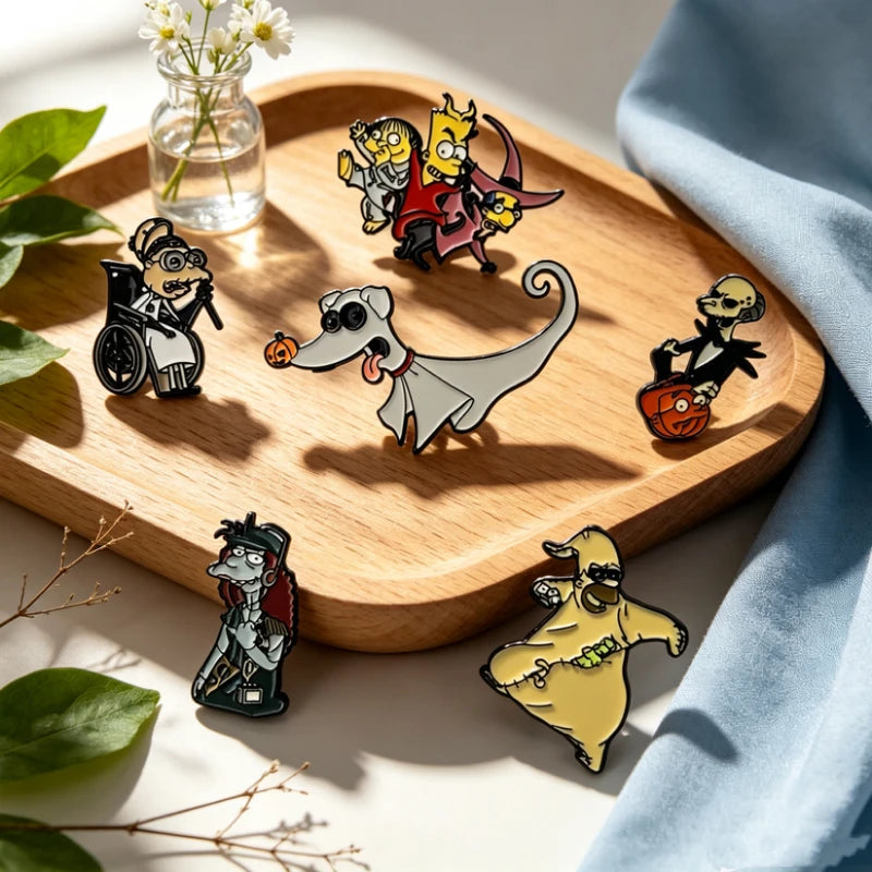 6/12 PCS Cartoon Enamel Pins Set with Homer J Simpson Badge Cute Jewelry Gift