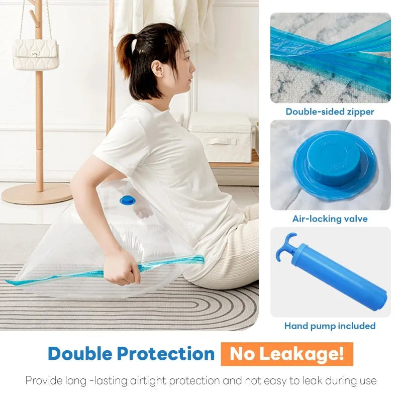 Vacuum Storage Bags for Clothes and Bedding - Space Saver Organizer with Pump