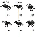 Halloween Spider Cupcake Decorations Set - 24 Glitter Toppers for Party Cakes