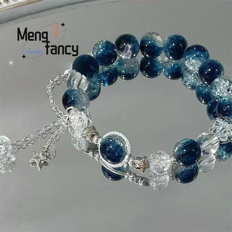 Black Obsidian Hair Crystal Bracelet for Women - Fashion Jewelry Gift Set