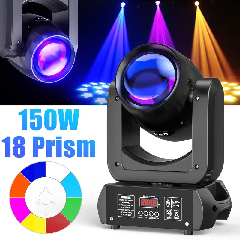 150W Beam Moving Head Stage Lights with 18 Prism & Gobo Effects for DJ, Wedding, Party
