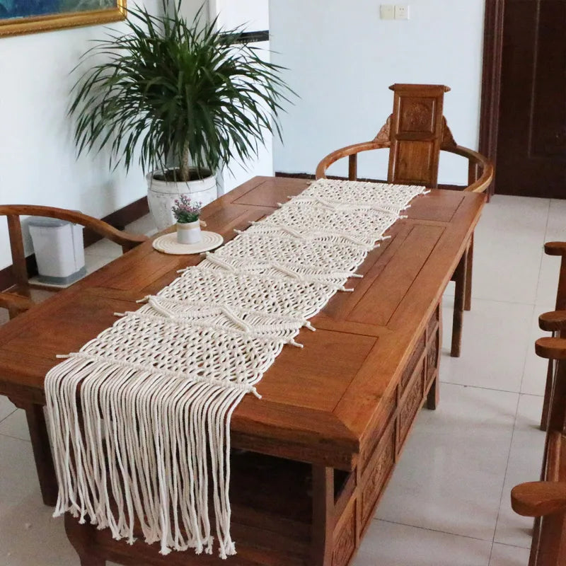 Bohemia Style Handmade Woven Table Runner for Dining & Living Room Decor 32x200cm