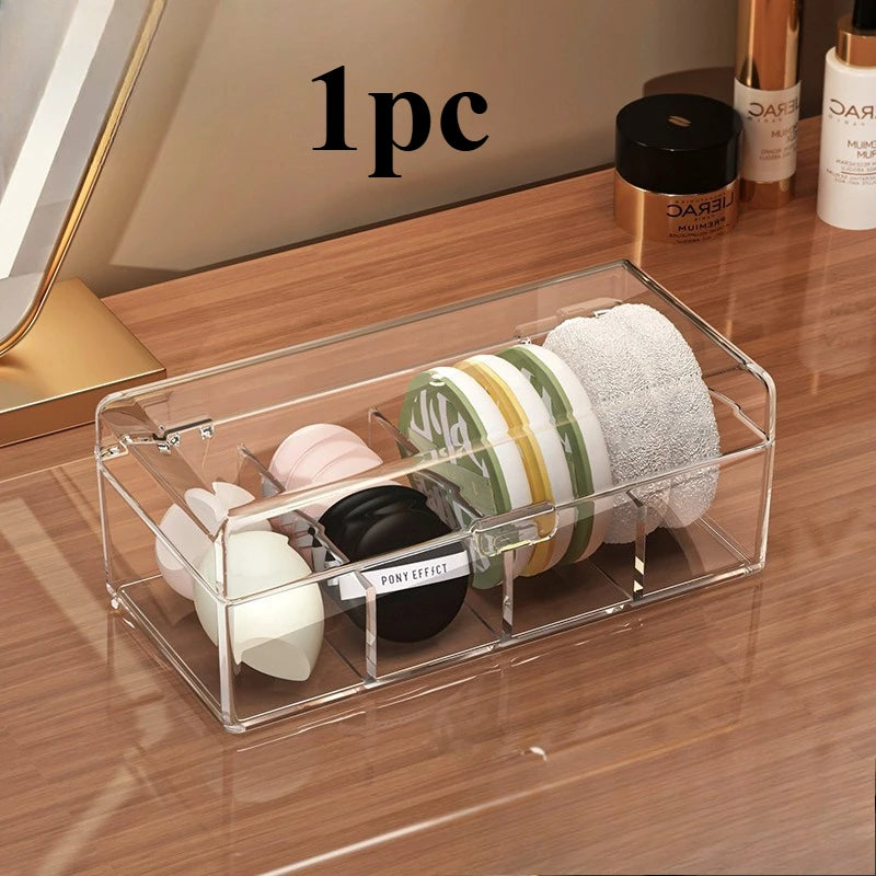 Transparent Makeup Organizer with Lid - Durable Storage Box for Lipstick, Eyeshadow, Brushes