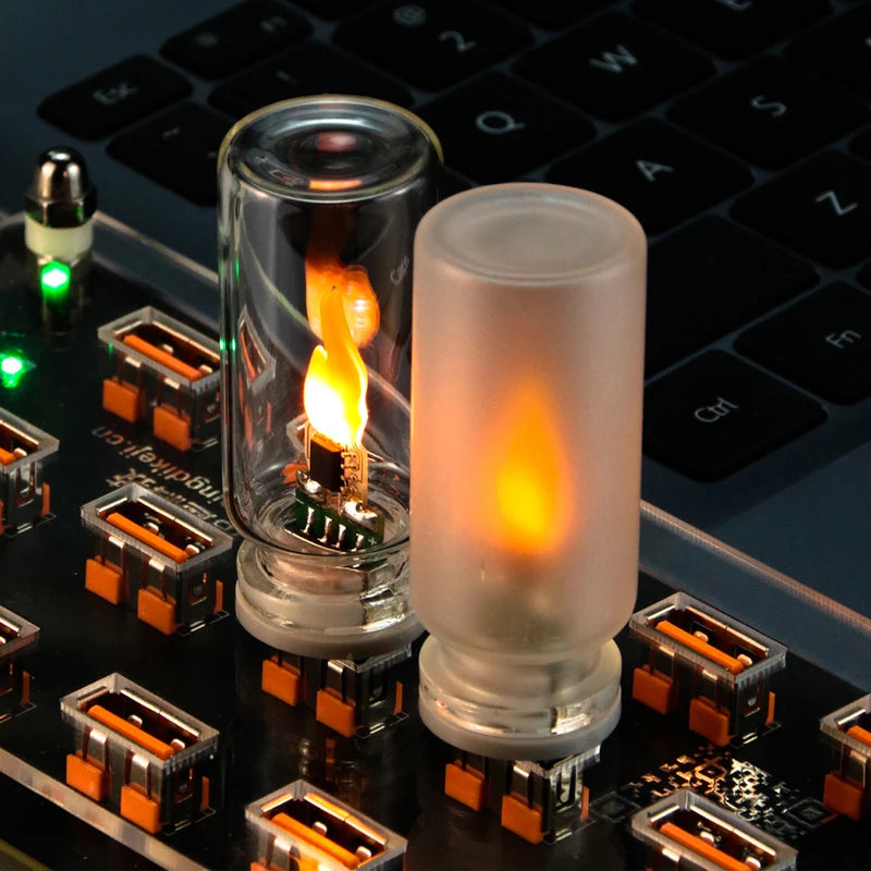 USB Flickering Flame Night Light - Frosted Glass Candle for Car & Bedroom