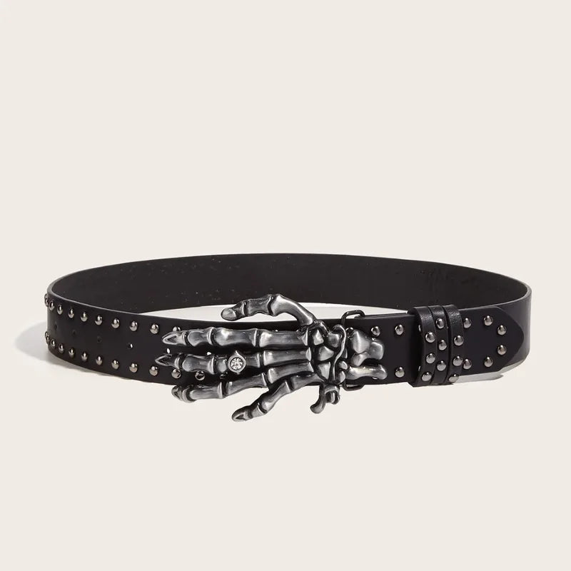 Gothic Skeleton Hand Belt with Skull Buckle for Men - Vintage Punk Hip Hop Accessory