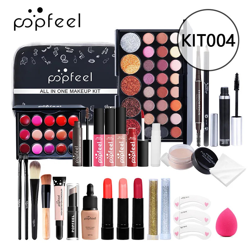 Complete Makeup Kit for Women - Eyeshadow Palette, Lip Gloss, Mascara & Brushes