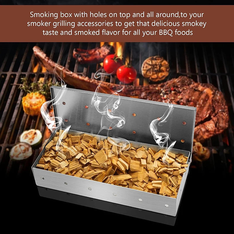 Stainless Steel Smoker Box for Wood Chips - Gas & Charcoal Grill Accessory