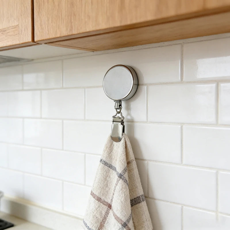 Automatic Retractable Towel Rack No Punching Wall Hanging Towel Holder Self-Adhesive