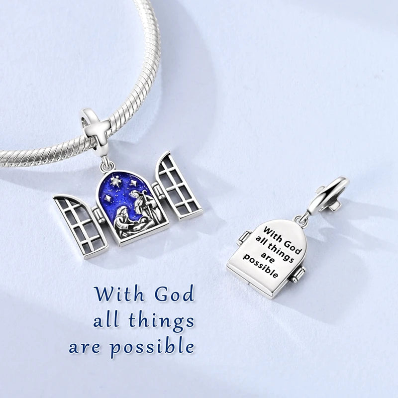 Sterling Silver Christmas Nativity Pendant with Adjustable Chain for DIY Jewelry