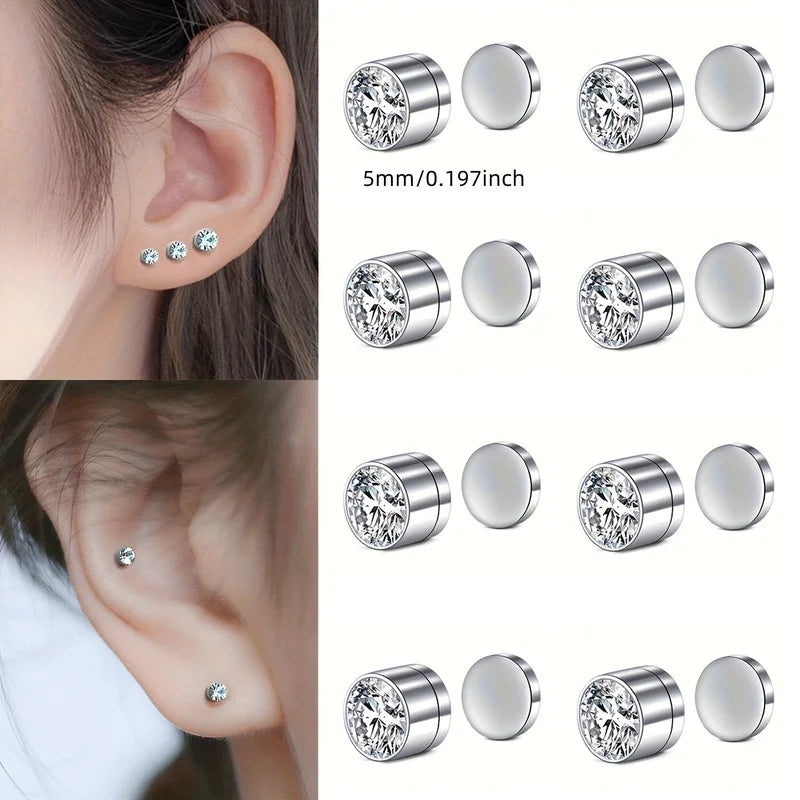 Set of 8 Halloween Magnetic Fake Nose and Ear Studs - Punk Style Stainless Steel Accessories
