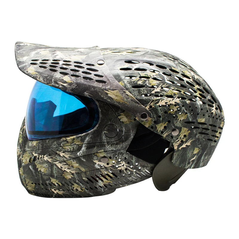 Paintball Mask Full Coverage Helmet with Camo Leaves Design – Safety Face Protector