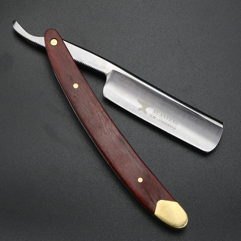 Folding Straight Razor with Mahogany Handle & High-Hardness Steel Blade for Men