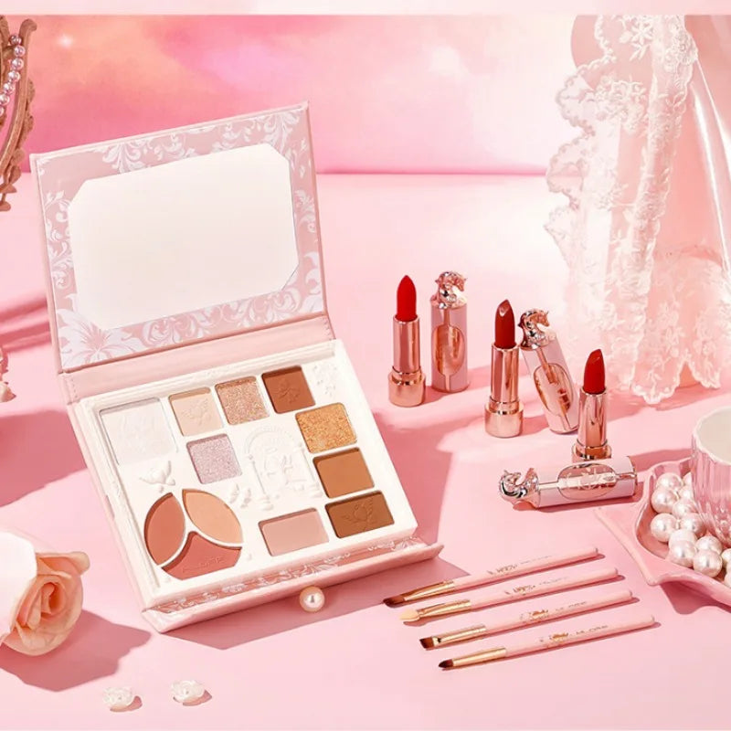Vegan Makeup Gift Set - Eyeshadow Palette & Lipstick Full Face Beauty Kit for Valentine’s Day