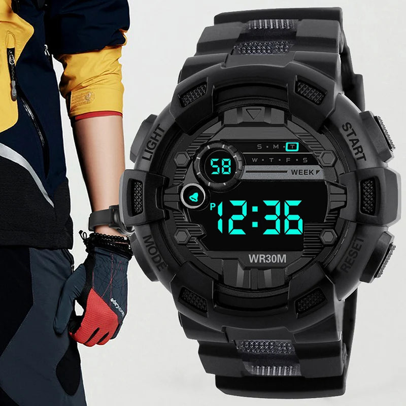 Men's Waterproof Digital Sports Watch with Luminous Display and Multi-Function Timer