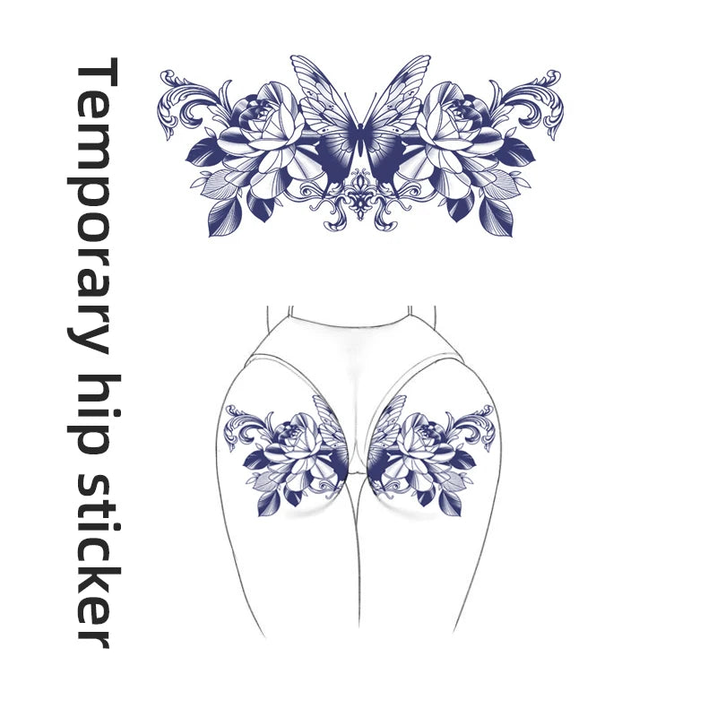Waterproof Herbal Juice Temporary Tattoo Stickers for Hips Butterfly & Flower Designs