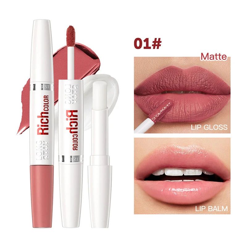 Double-Ended Lip Gloss & Lip Balm Matte Misty Surface Non-Stick Cup Transparent Lip Makeup with Mirror Water Light