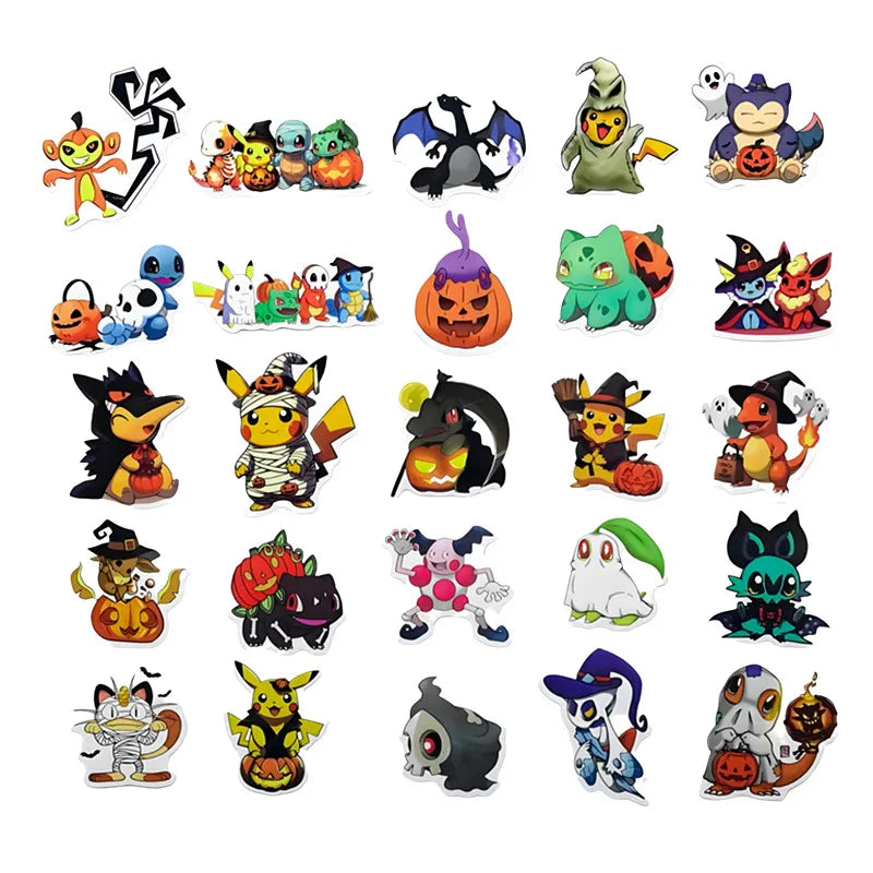 50PCS Kawaii Halloween Pikachu Stickers Cartoon Laptop Luggage Gift Set