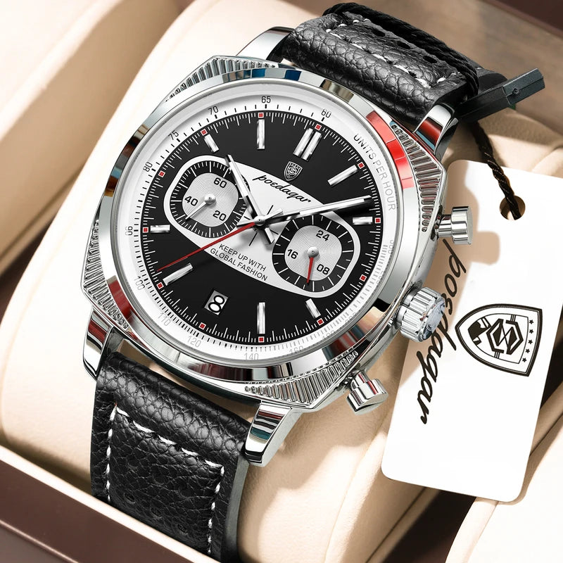 Men's Quartz Chronograph Waterproof Leather Wristwatch - Luminous Sport Watch