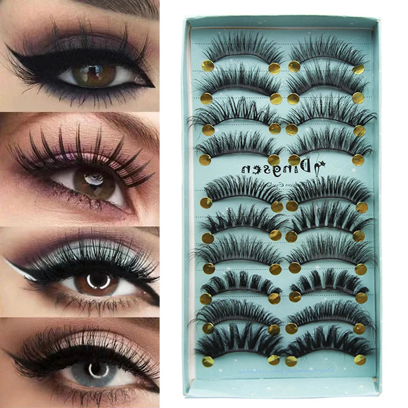 10 Pairs False 3D Fluffy Mink-Look Eyelashes - Natural, Reusable, Dramatic Volume