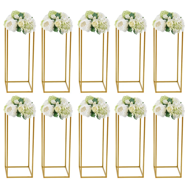 10-Pack Metal Flower Stands for Wedding & Event Decor - Gold Geometric Vase Holders