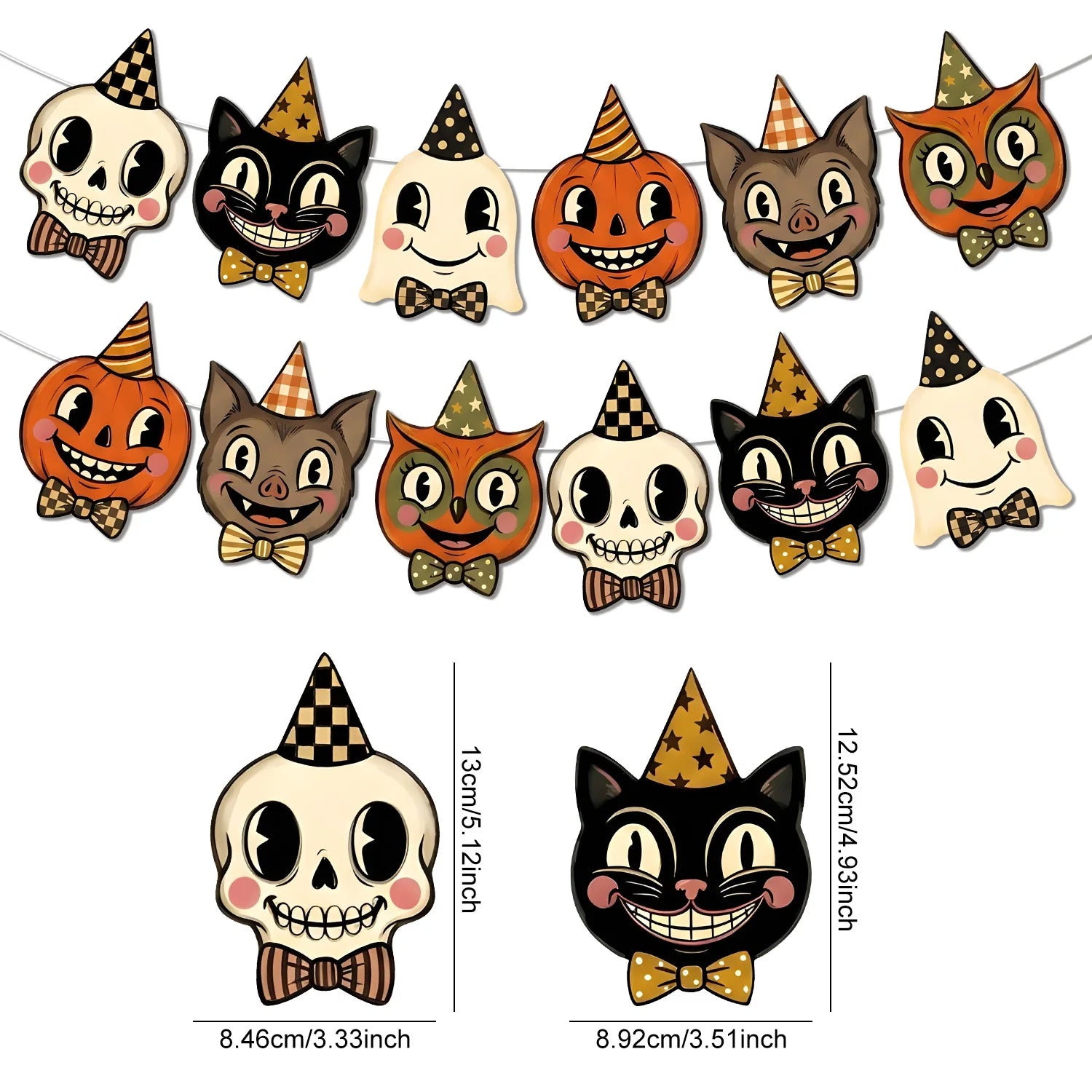 Halloween Banner Spooky Pumpkin Ghost Witch Black Cat Bunting - Holiday Home Decorations