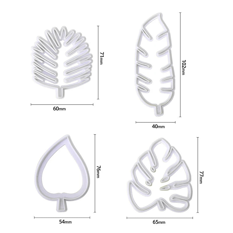 4-Piece Monstera Leaf Cake Decorating Cutter Set for Fondant & Gum Paste
