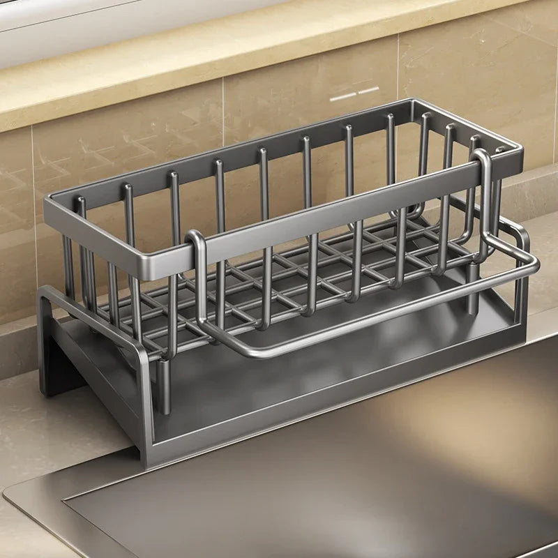 Kitchen Sink Drain Rack Organizer ABS Plastic Self-Draining Dish Sponge Holder