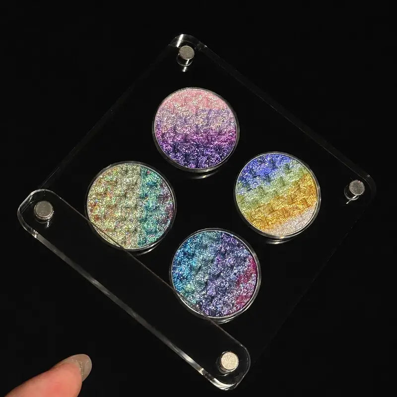 Colorful Gradient Chameleon Eyeshadow Palette with Detachable Glitter Slots - 4 Colors, 1.2g Each