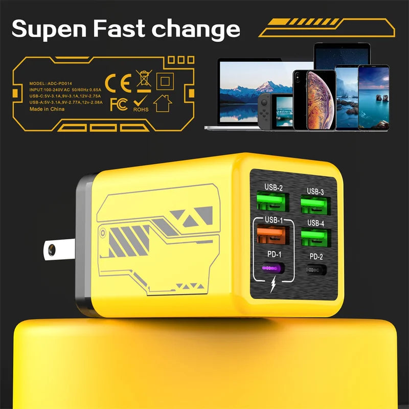 240W GaN Fast Charger with 6 USB-C Ports & Data Cable for Smartphones