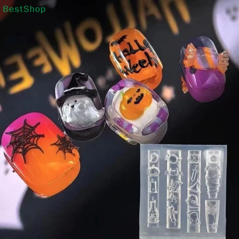 Halloween 3D Nail Mold Pumpkin Spider Relief Silicone Nail Art Decor