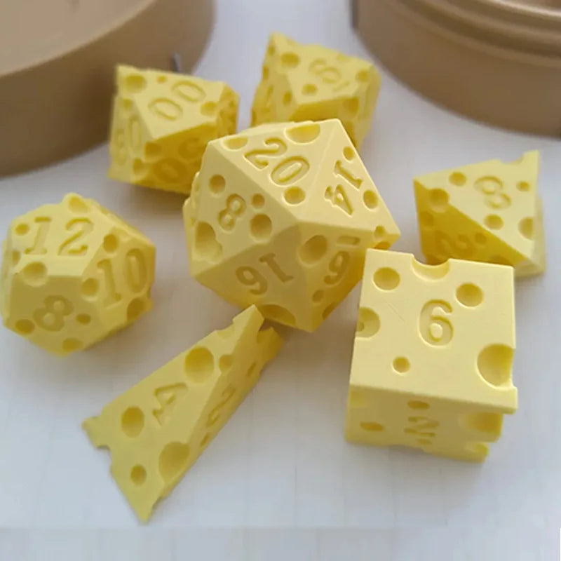Irregular Cheese Dice Set D4 D20 Portable Dice Box for Board Games & Party Decor