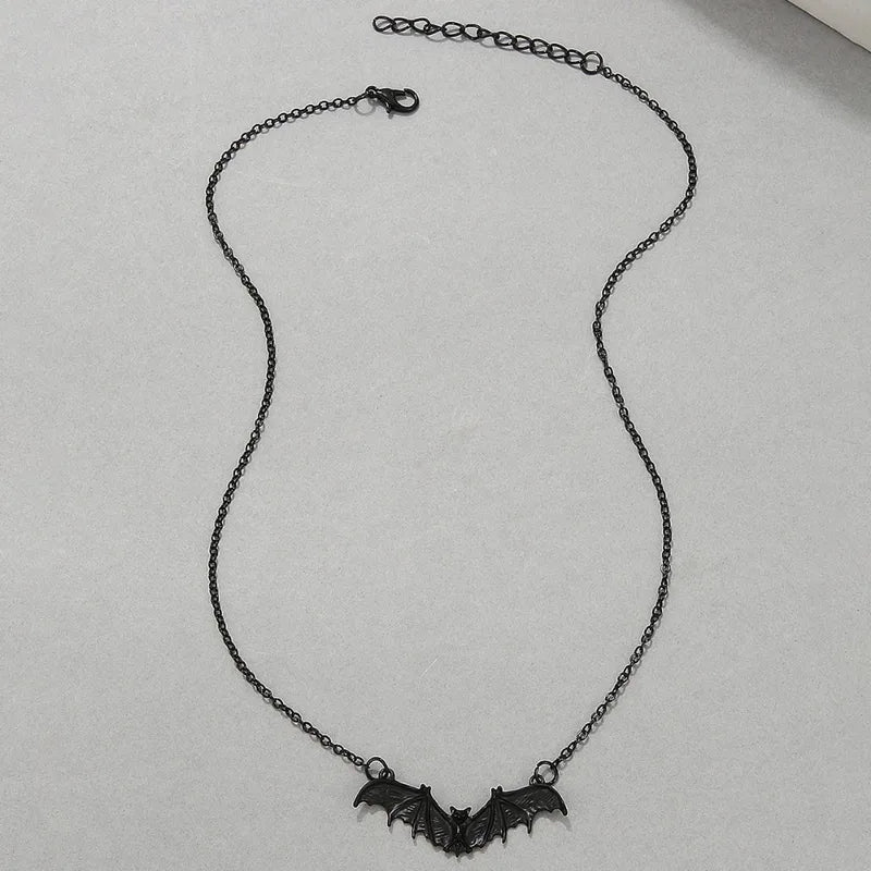 Black Bat Wing Pendant Necklace for Men Women Halloween Punk Jewelry
