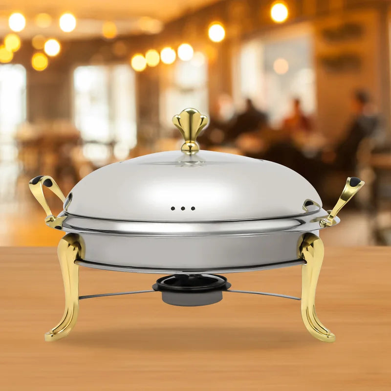 Gold Stainless Steel Round Chafing Dish 2.64QT Buffet Food Warmer for Parties Weddings