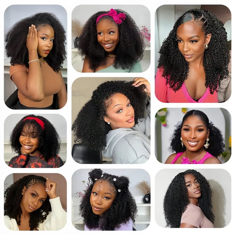 Kinky Curly Human Hair Wig 250% Density Seamless Flip Over 3-in-1 Wear No Glue