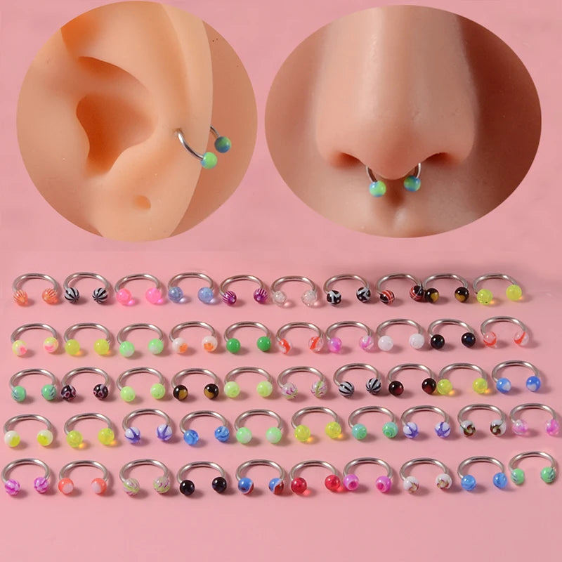 50PCS Colorful Body Piercing Jewelry Set - Nose, Septum, Eyebrow, Ear
