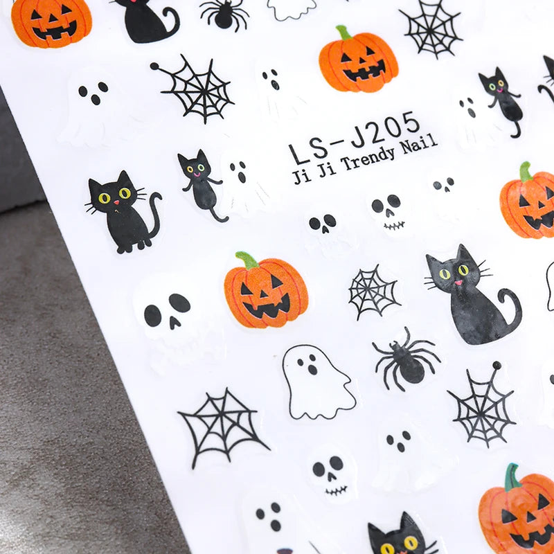 Halloween Nail Stickers Cartoon Ghost Pumpkin Spider Web Designs, Autumn Nail Decals