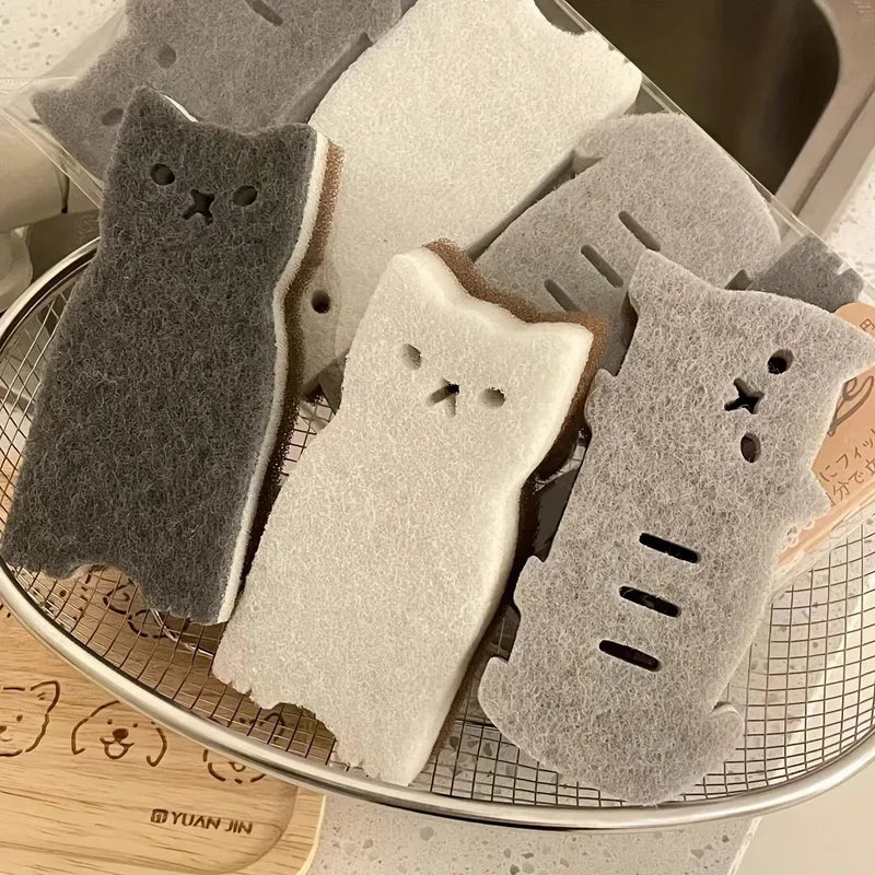 4-Piece Cat-Shaped Kitchen Sponge Set Durable Dishwashing Cleaning Tools