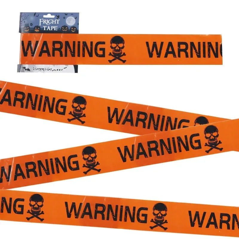 Halloween Warning Tape Skull Head Safety Sign Prop Plastic Window Decor