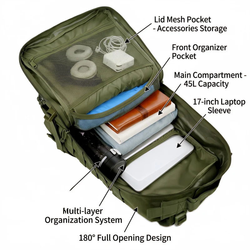 Large Capacity Tactical Hunting Backpack with Molle System for Outdoor Camping and Wilderness Trekking