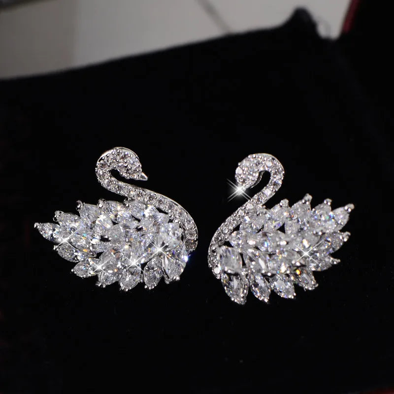 Elegant Rhinestone Black Swan Earrings for Women - Party Jewelry & Gifts
