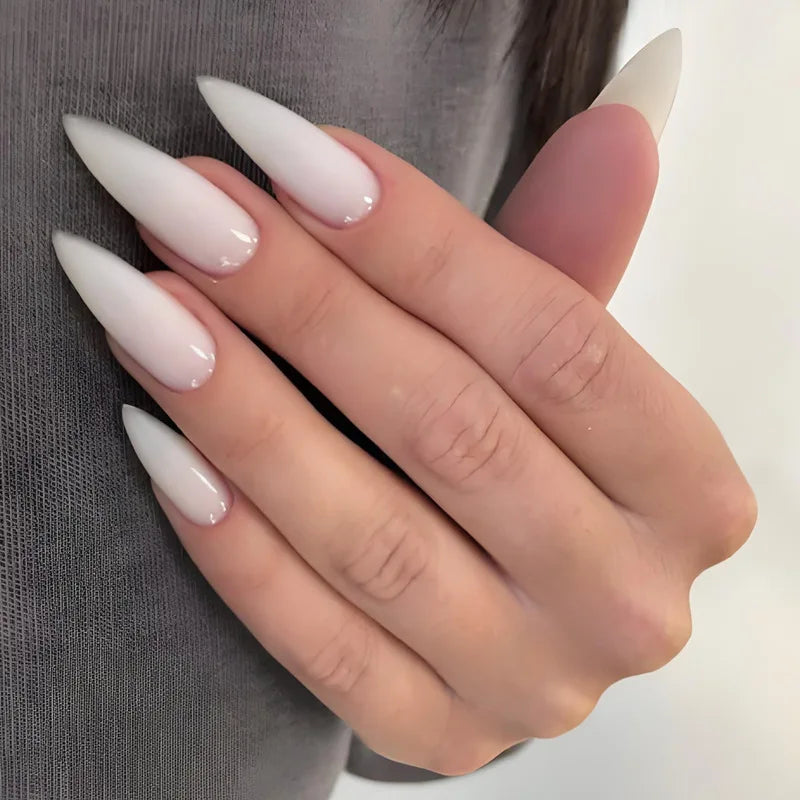 24Pcs Solid Color False Nail Set with Cats Eye Design, Long Stiletto Press-On Tips