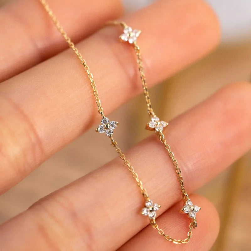 Sterling Silver 18k Gold Plated Zircon Flower Bracelet for Women Jewelry Gift